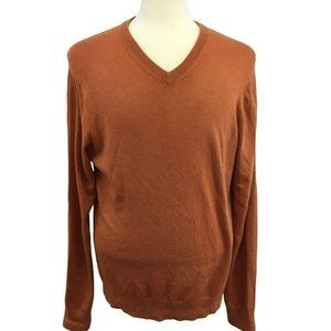 Johnston Murphy Sweater Mens L Orange Silk Blend V Neck Pullover Lightweight LS